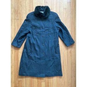 Vtg D'allairds Dark Teal Pure Wool Mink Fur Collar Coat Women Sz 13/14 (Medium)